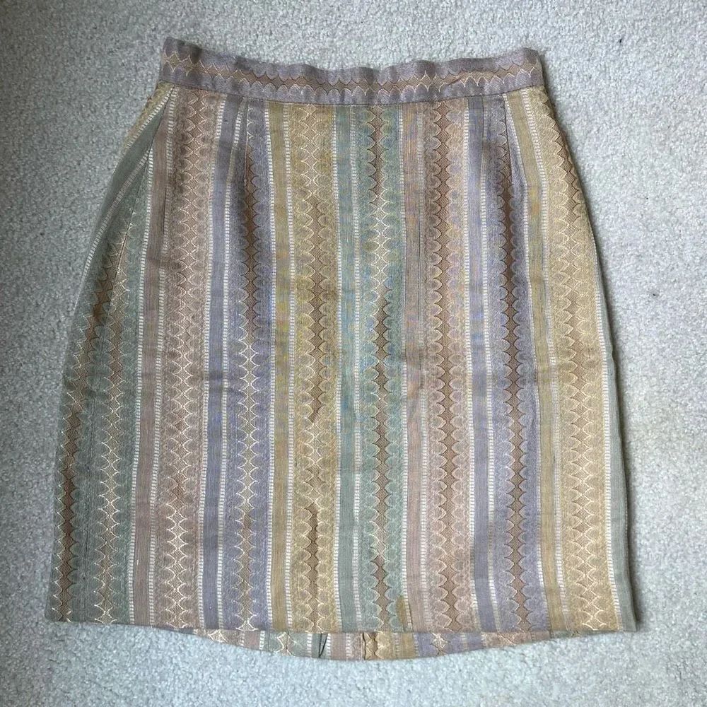 Designer Pastel Heart Print Jacquard Mini Skirt - Viscose Linen Blend - SZ S